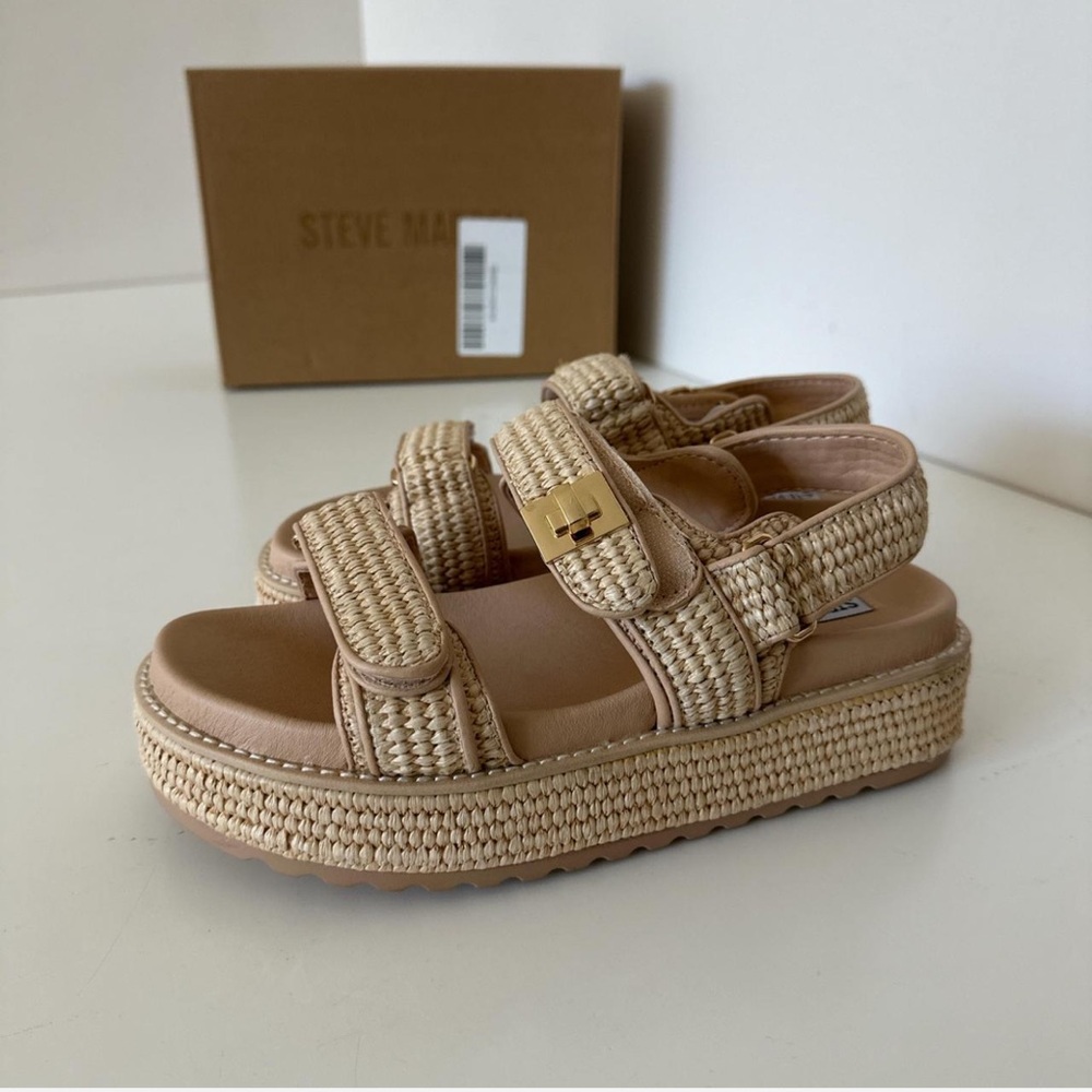 Steve Madden Beige Woven Platform Sandals